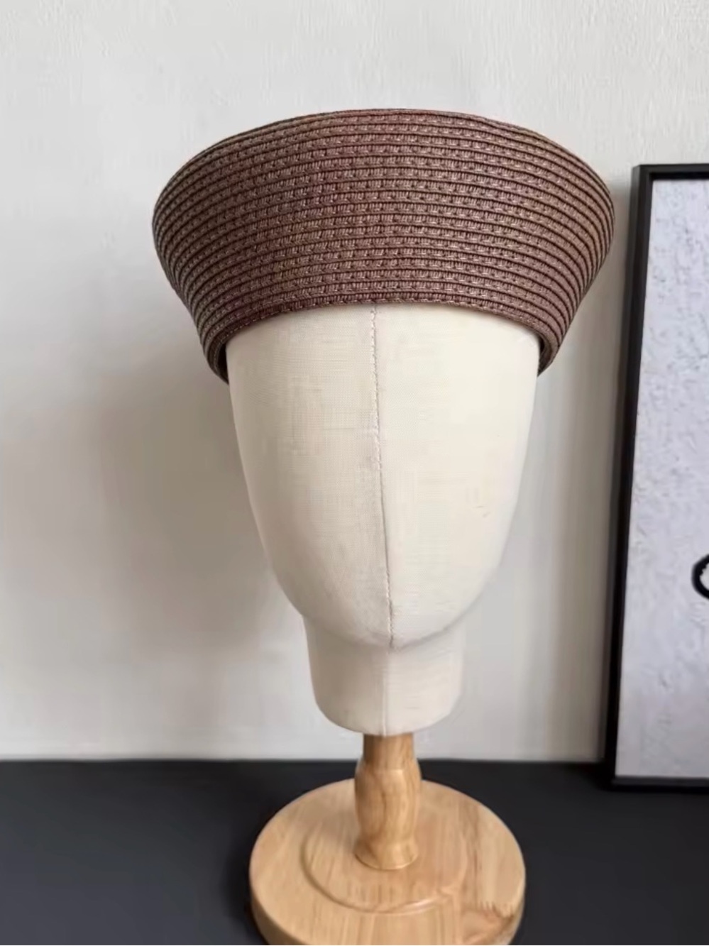 Brown Straw Pillbox Hat - Structured Summer Hat